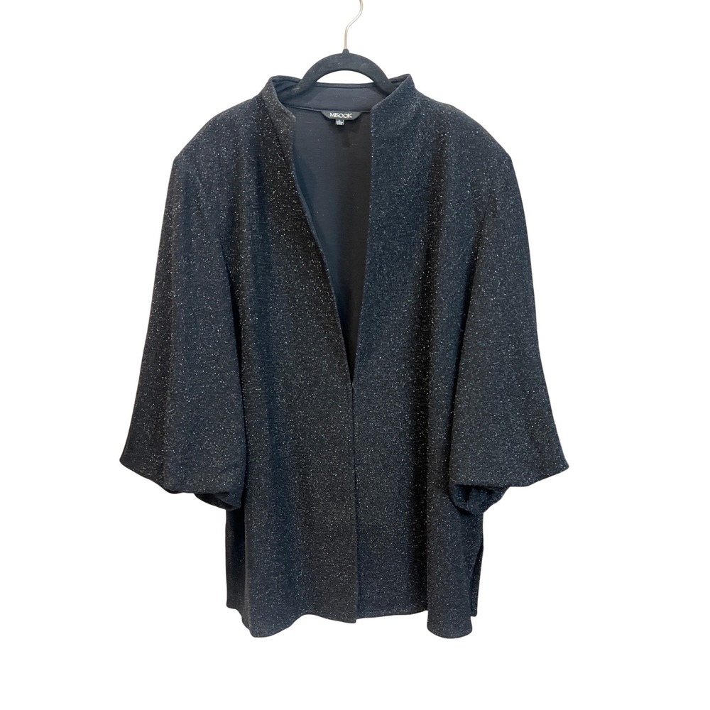 MISOOK Black Sparkle Kimono‎ Jacket Cardigan Open Front Three Quarter Sleeve L